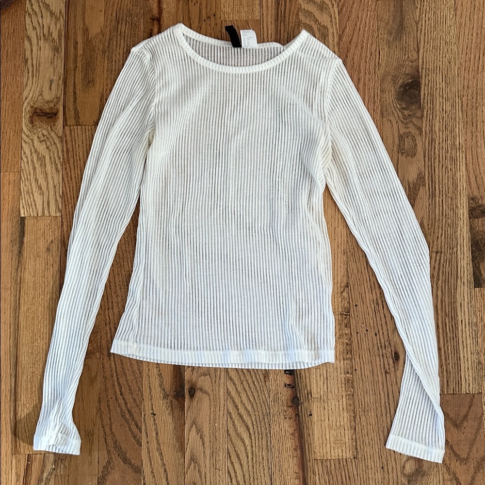 H&M Divided Semi Sheer Ribbed Long Sleeve Top White XS